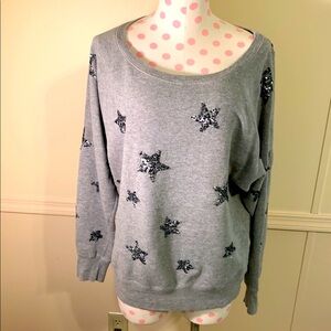 French Collection of England Gray Sequin stars Ladies Sweat shirt Sz Lg Like NEW